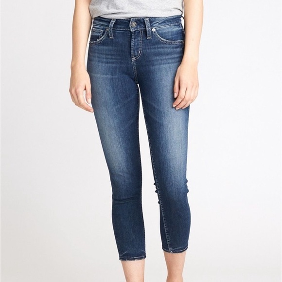 Silver Jeans Denim - Silver Jeans Co Avery Skinny Crop High Rise Curvy Dark Wash Cropped Capri Jeans